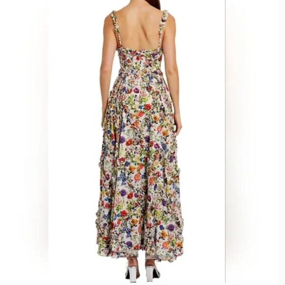 Mac Duggal Midi Floral Ruffled Tiered Cotton Long Dress - Picture 4 of 6